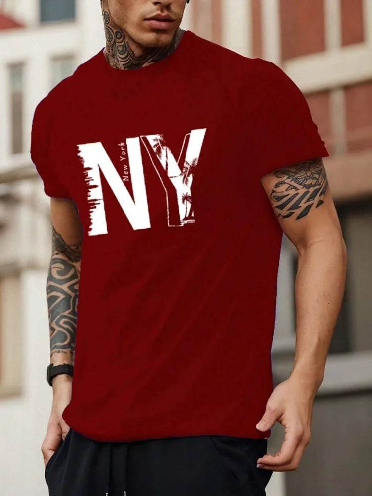 3D California Letter Print Men's Loose T-shirt Urban Street Men's Fashion Short-sleeved