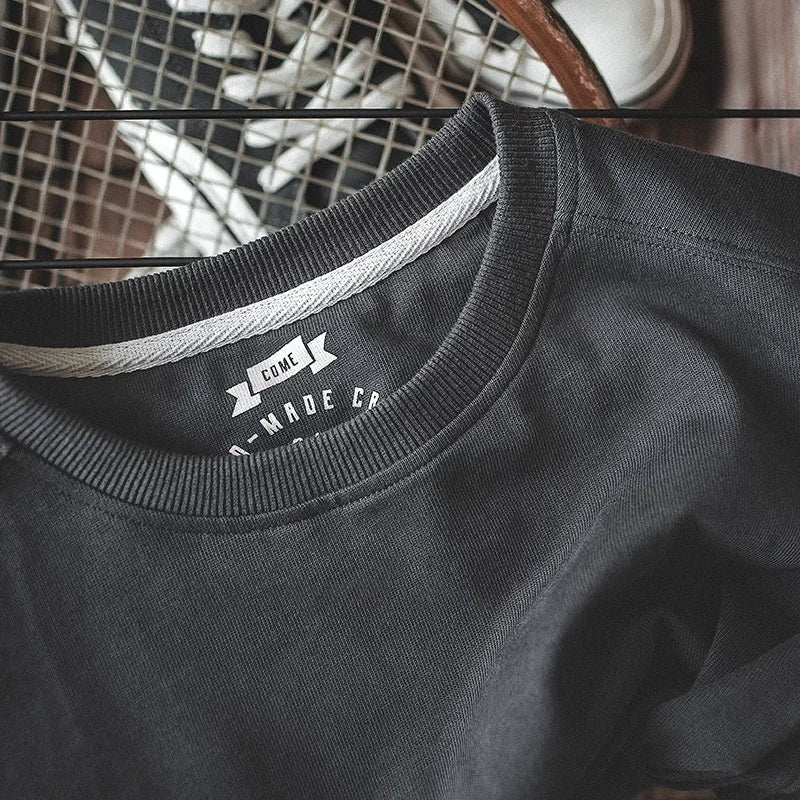 Maden Solid Color 100% Cotton Short Sleeve T-shirt for Men Ribbed O-Neck Casual Loose Fit Tees