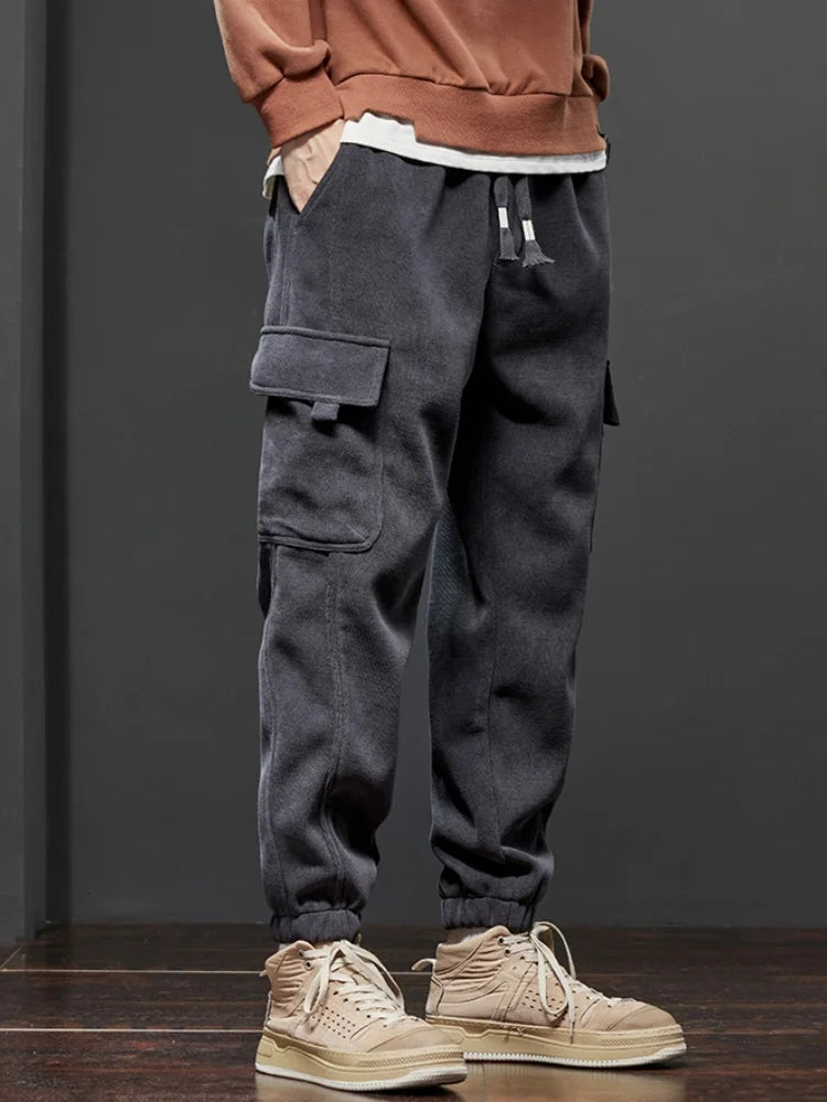 Spring Autumn New Style Elastic Waist Casual Pants for Men Stretch Straight Drawstring