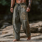 Men's retro Viking Celtic knot and eagle 3D printed autumn casual pants drawstring straight leg beach pants