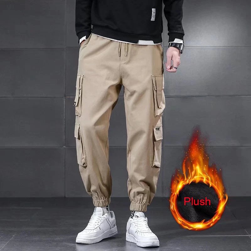 New Winter Lambswool Outdoor Waterproof Cargo Pants Men Warm Casual Pants Men Sportswear