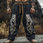 Men's retro Viking Celtic knot and eagle 3D printed autumn casual pants drawstring straight leg beach pants