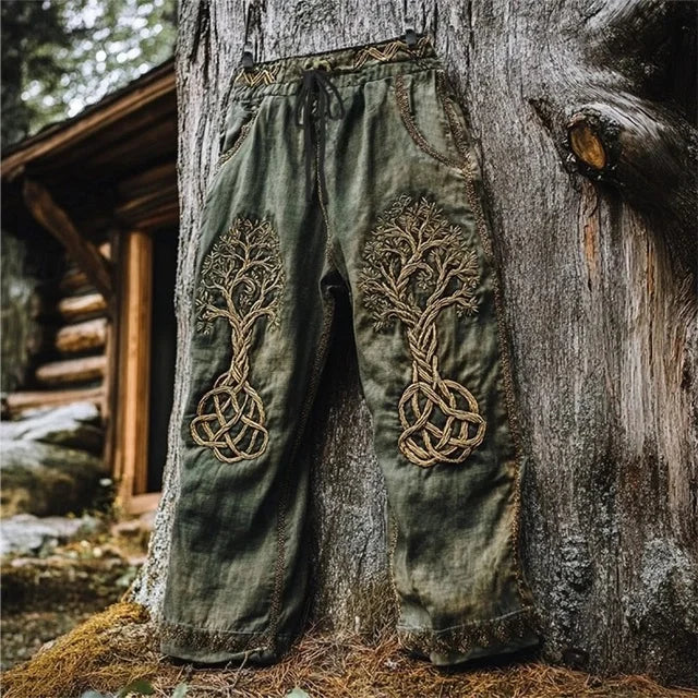 Men's retro Viking Celtic knot and eagle 3D printed autumn casual pants drawstring straight leg beach pants