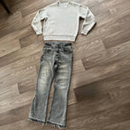Y2K Retro Jeans Light Color Dollar Pattern Embroidery Splice Denim Pants Gothic Hip Hop