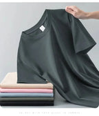 100% cotton heavy t-shirt summer solid color 230 g men's white casual all-match round neck fall shoulder short sleeve