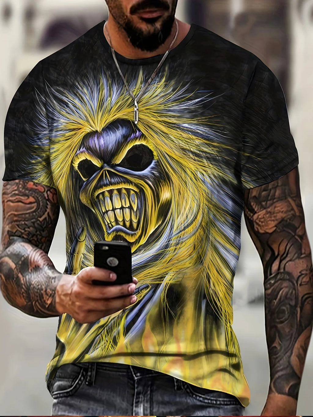 2025 New Men's Heavy Metal Rock 3D Print T-shirt Summer Casual Fashion Street Hip Hop