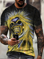 2025 New Men's Heavy Metal Rock 3D Print T-shirt Summer Casual Fashion Street Hip Hop