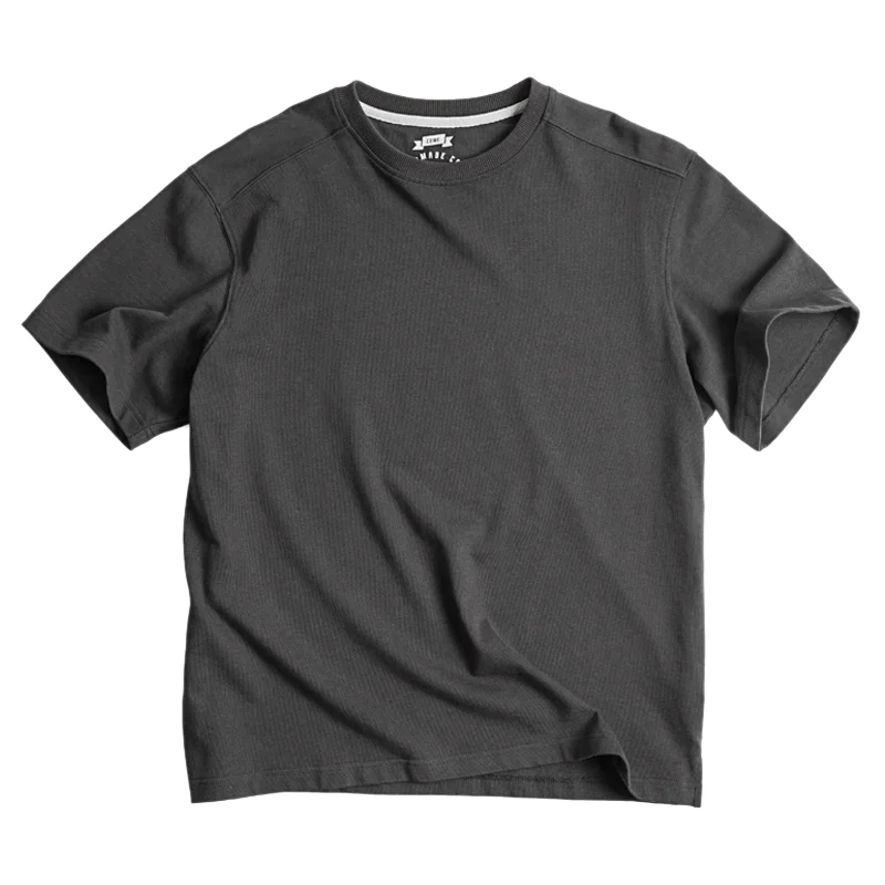 Maden Solid Color 100% Cotton Short Sleeve T-shirt for Men Ribbed O-Neck Casual Loose Fit Tees