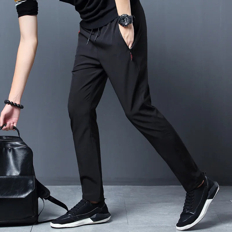 Men's Casual Pants Business Stretch Slim Fit Elastic Waist Jogger Korean Classic Blue Black Gray Male