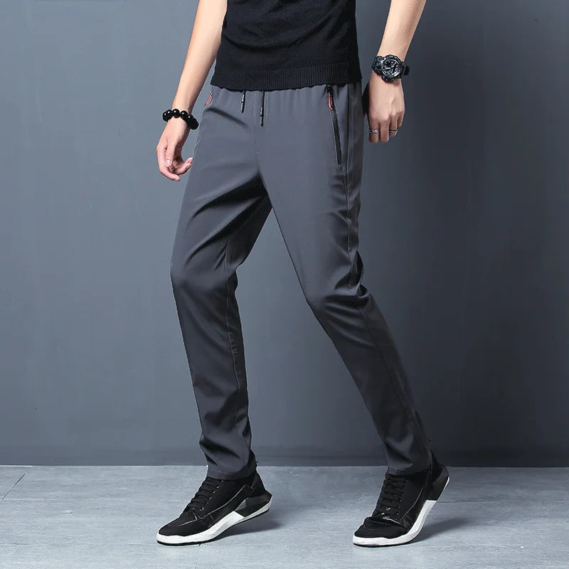 Men's Casual Pants Business Stretch Slim Fit Elastic Waist Jogger Korean Classic Blue Black Gray Male