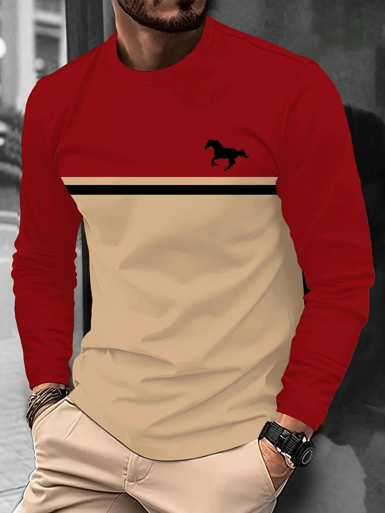 Mens T Shirt Stylish Striped 3D Print Long Sleeve Spring Fall Casual Vintage Round Neck Outdoor Sports T-Shirt