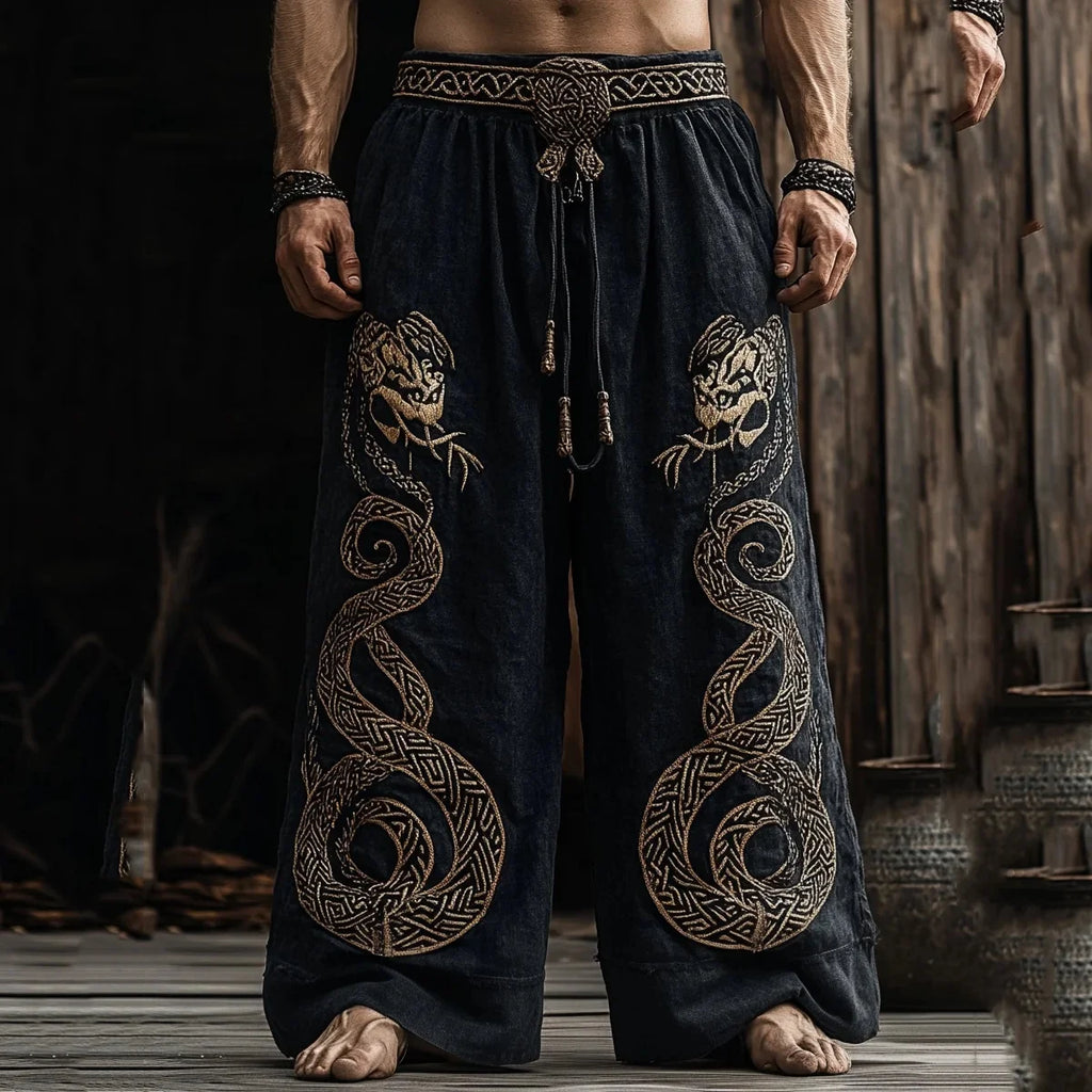 Men's retro Viking Celtic knot and eagle 3D printed autumn casual pants drawstring straight leg beach pants