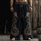 Men's retro Viking Celtic knot and eagle 3D printed autumn casual pants drawstring straight leg beach pants