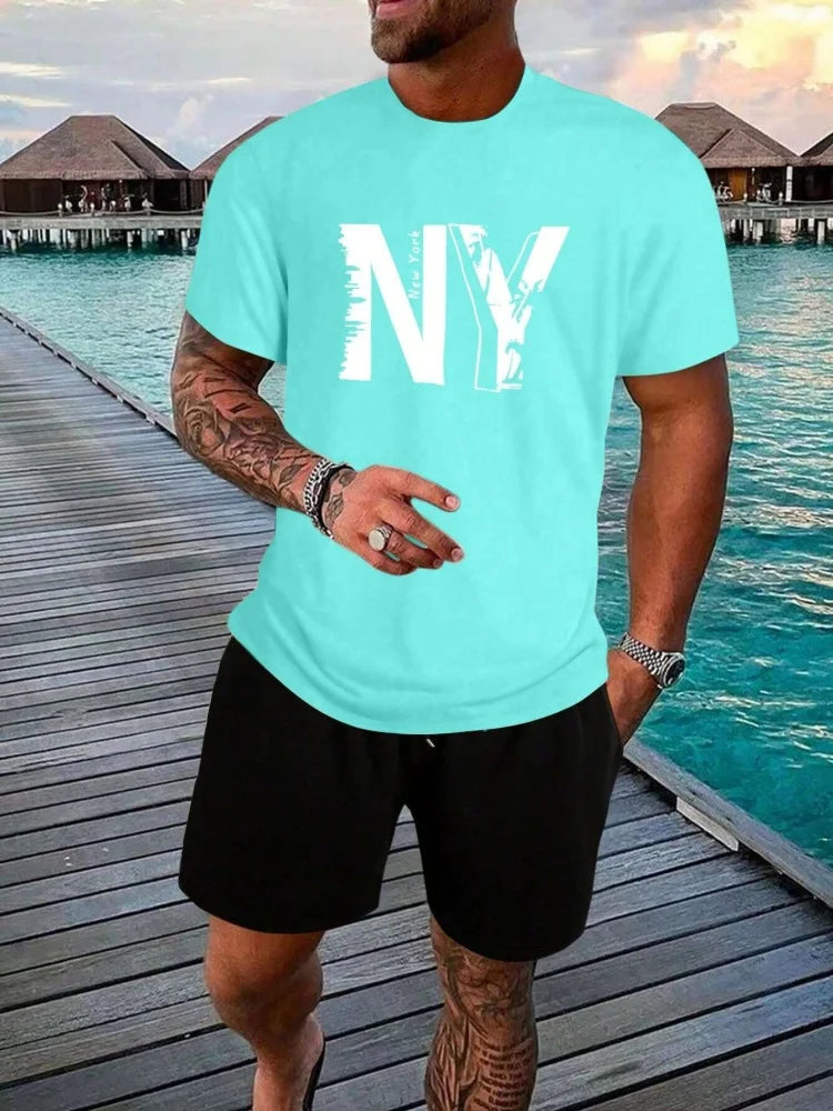 3D California Letter Print Men's Loose T-shirt Urban Street Men's Fashion Short-sleeved