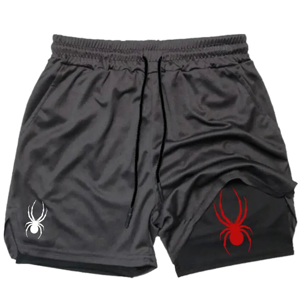 2025 Summer New Spider Men's Sports Shorts 2 in 1 Gym Running Shorts Jogging Casual Sportswear