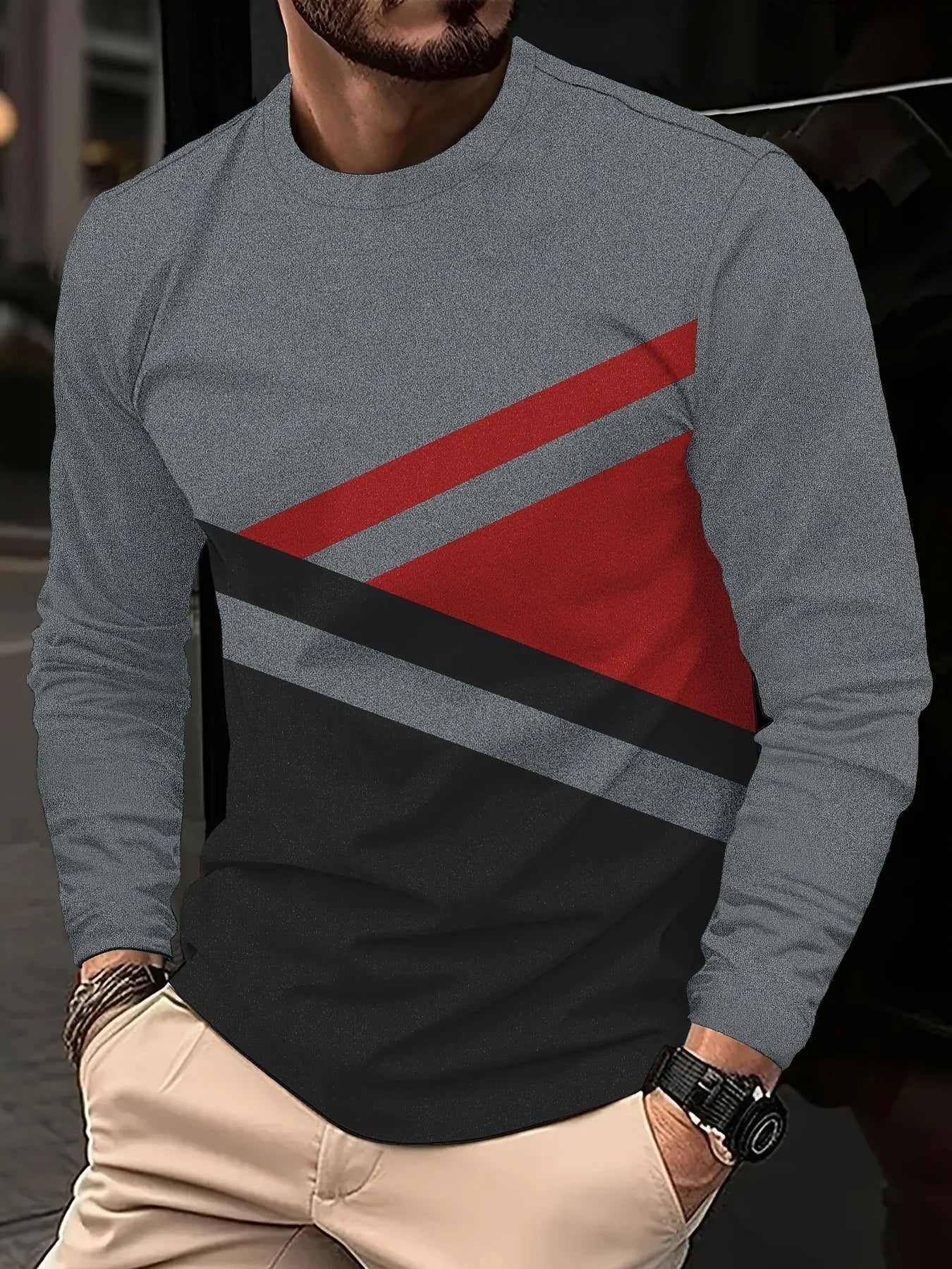 Mens T Shirt Stylish Striped 3D Print Long Sleeve Spring Fall Casual Vintage Round Neck Outdoor Sports T-Shirt