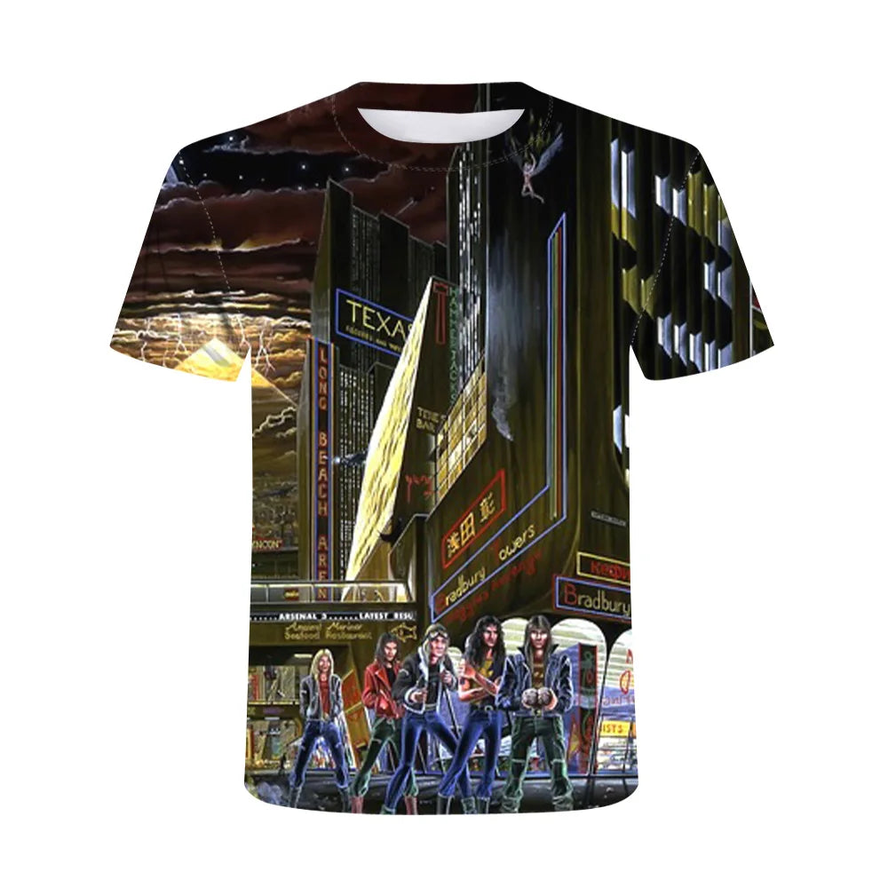 2025 New Men's Heavy Metal Rock 3D Print T-shirt Summer Casual Fashion Street Hip Hop