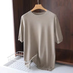 2025 Superfine Merino Wool T Shirt Men's Knitted O-neck Breathable Thin Cashmer Short Sleeve