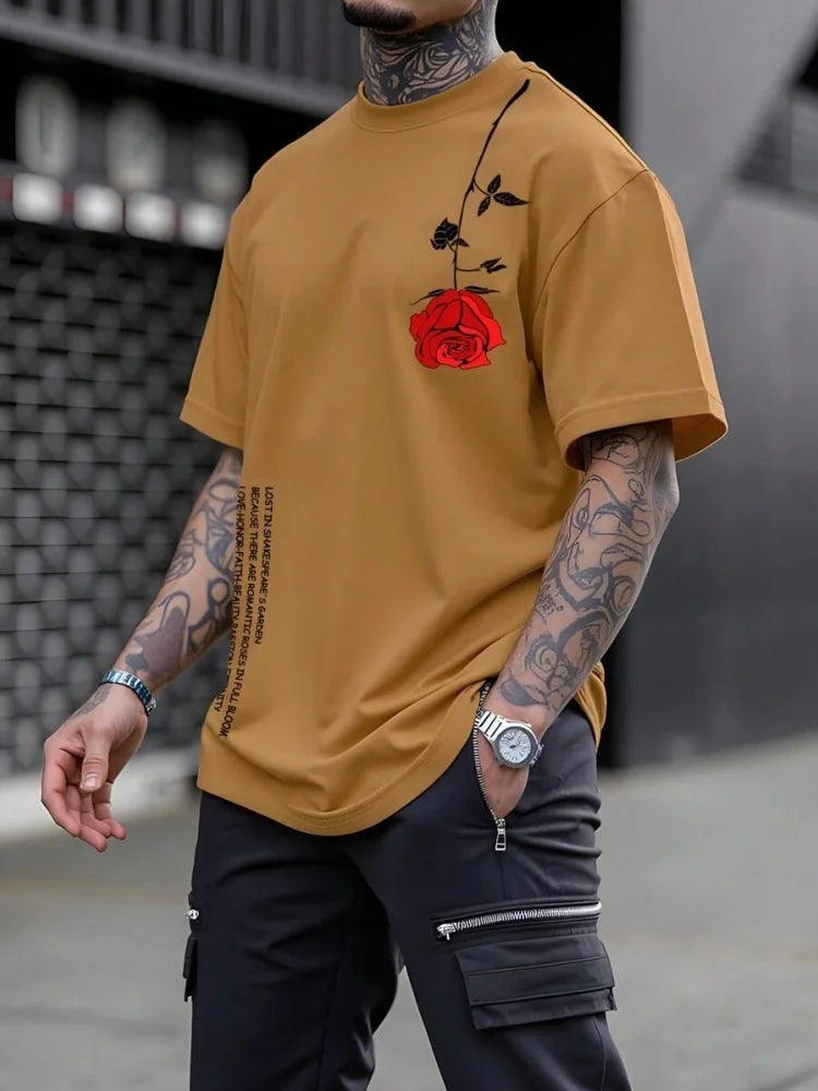 3D California Letter Print Men's Loose T-shirt Urban Street Men's Fashion Short-sleeved