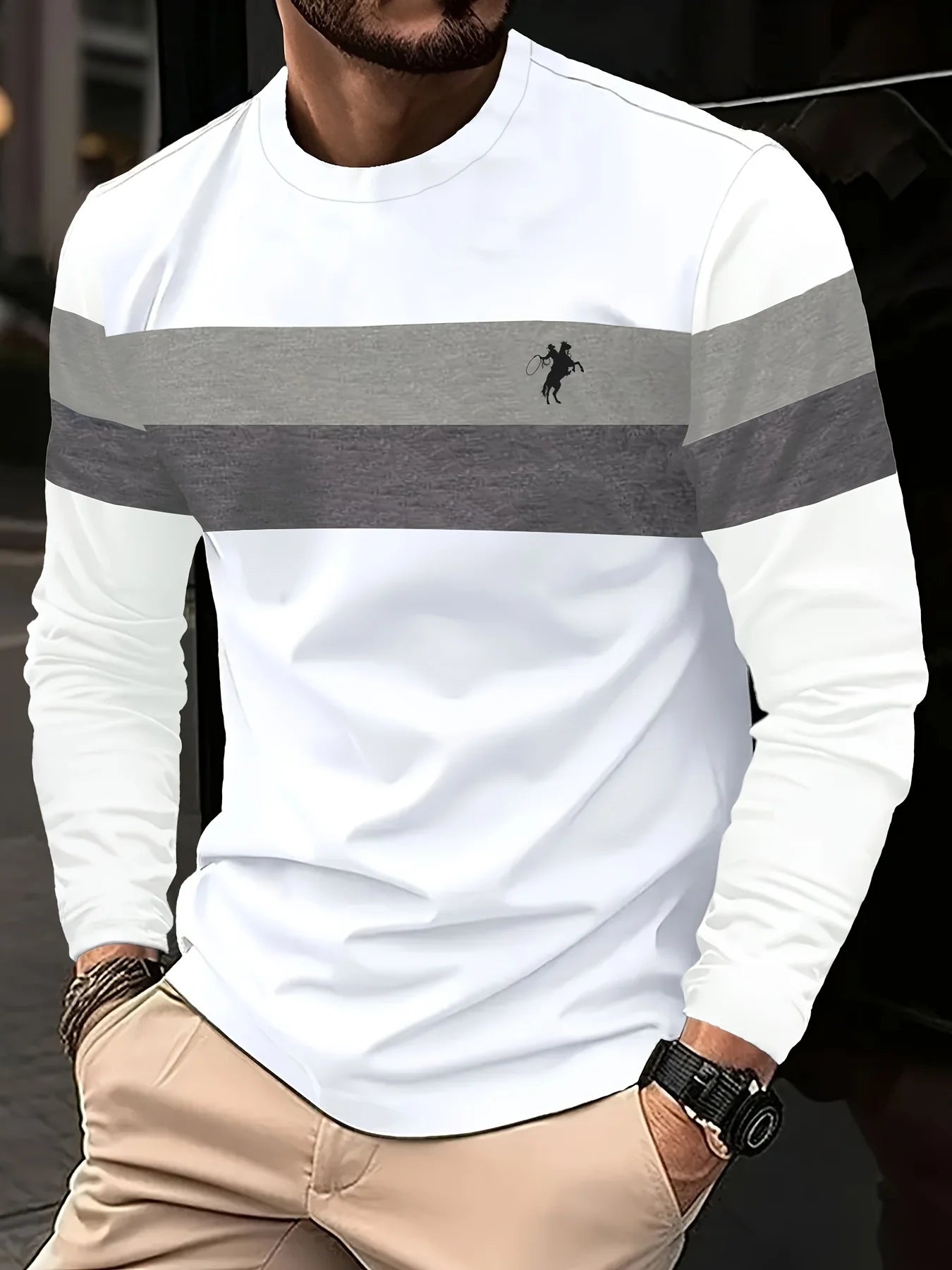 Mens T Shirt Stylish Striped 3D Print Long Sleeve Spring Fall Casual Vintage Round Neck Outdoor Sports T-Shirt