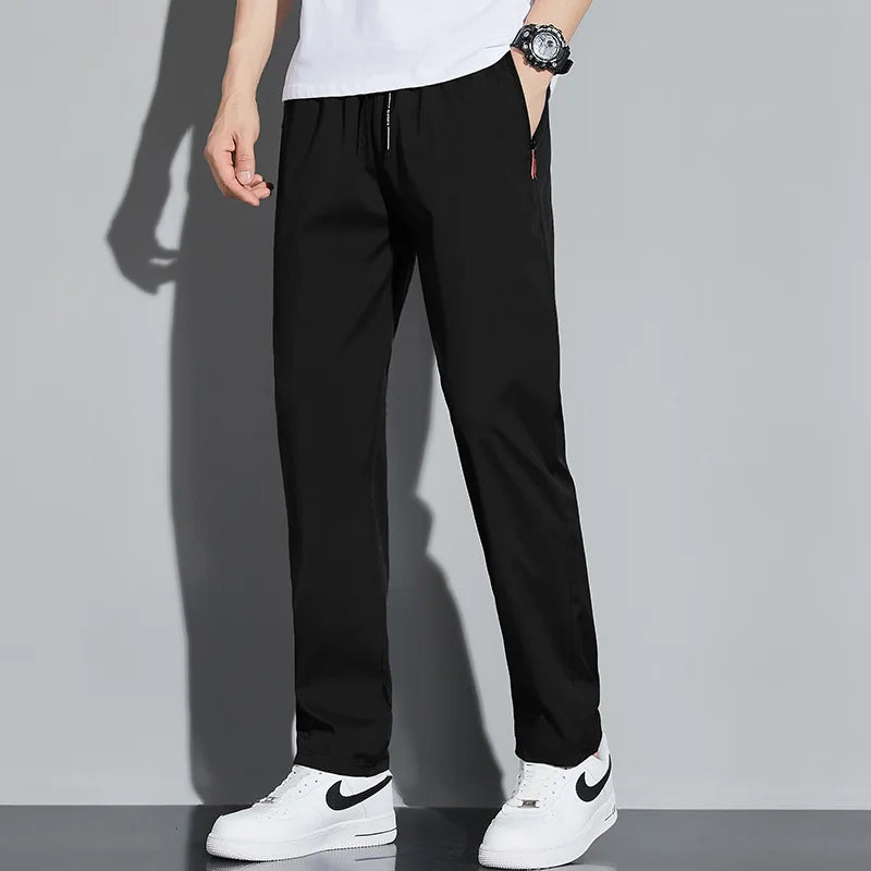 Men's Casual Pants Business Stretch Slim Fit Elastic Waist Jogger Korean Classic Blue Black Gray Male