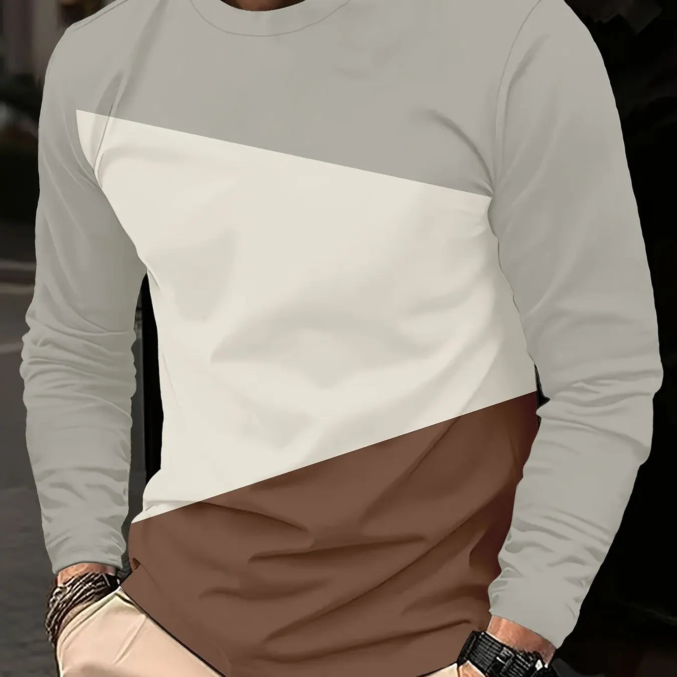 Mens T Shirt Stylish Striped 3D Print Long Sleeve Spring Fall Casual Vintage Round Neck Outdoor Sports T-Shirt