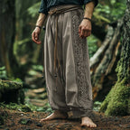 Men's retro Viking Celtic knot and eagle 3D printed autumn casual pants drawstring straight leg beach pants