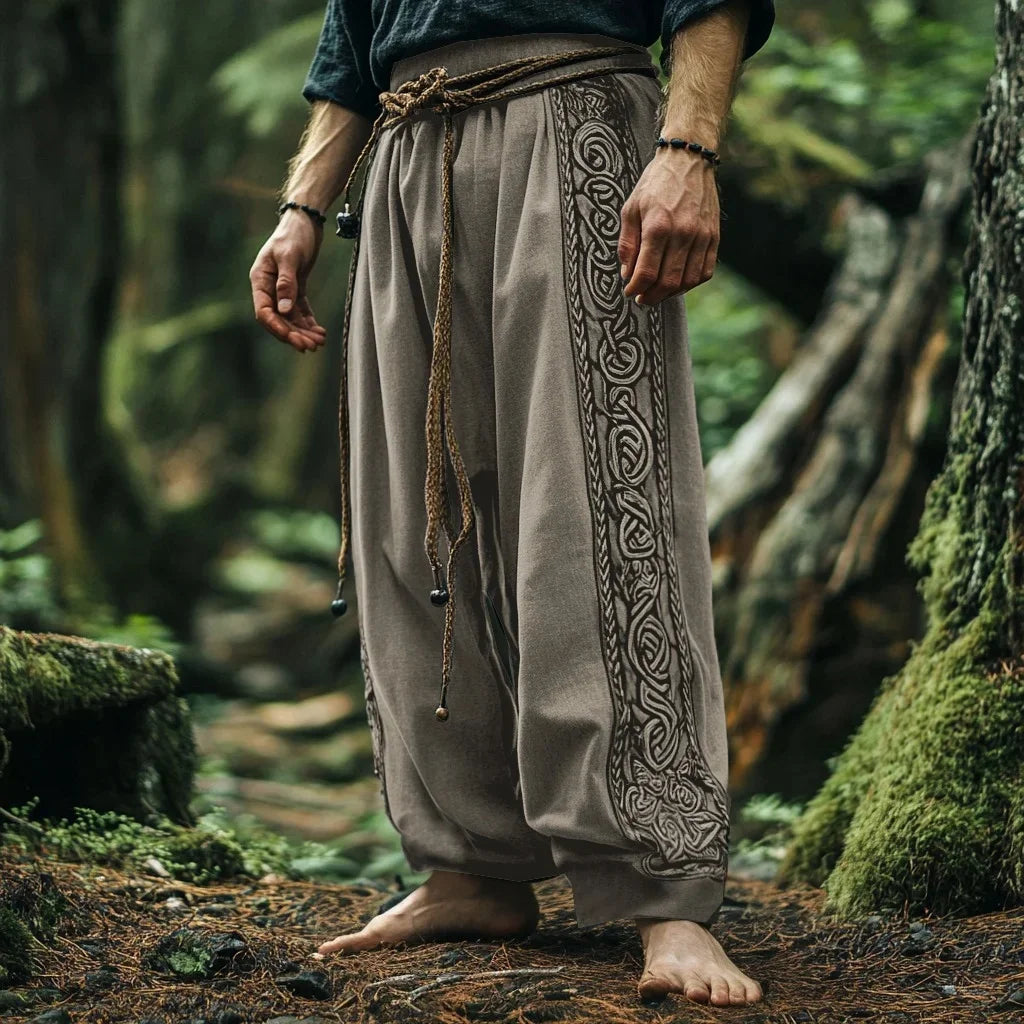 Men's retro Viking Celtic knot and eagle 3D printed autumn casual pants drawstring straight leg beach pants