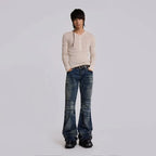 Y2K Mid Blue Flared Jeans Vintage Washed Men Women Bootcut Jeans Gothic High Street Unisex