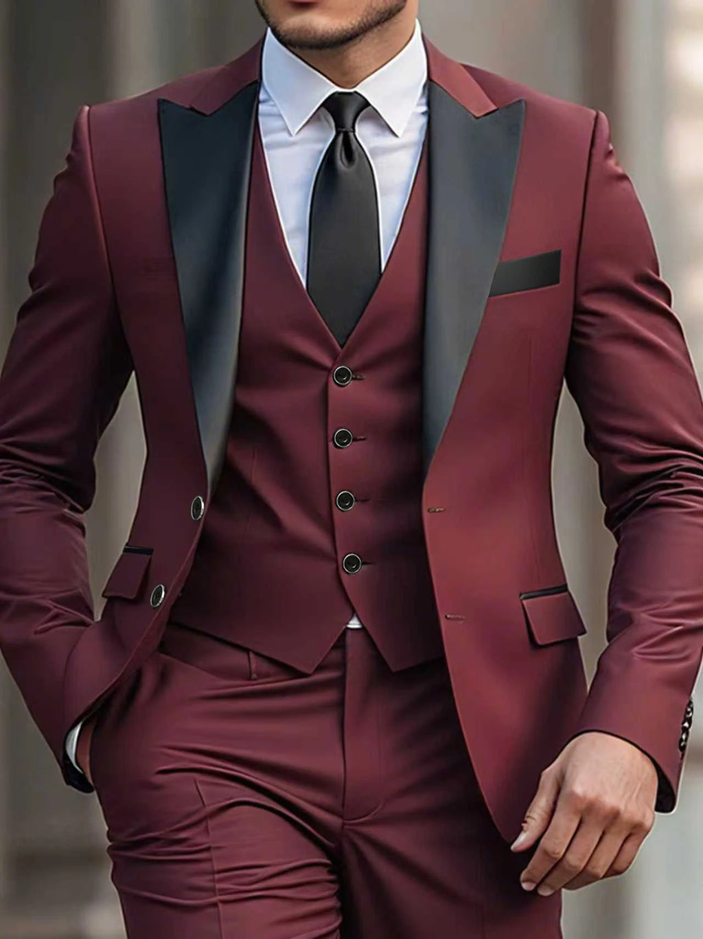 Men's 3-Piece Suit Set  Formal Jacket Vest Pants for Daily Office Wedding