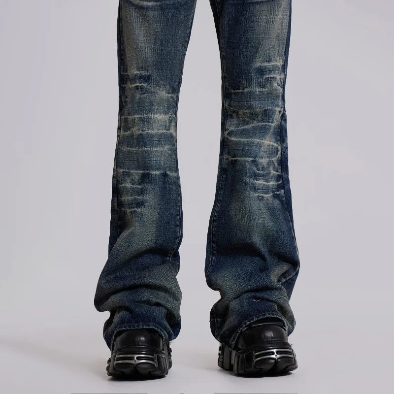 Y2K Mid Blue Flared Jeans Vintage Washed Men Women Bootcut Jeans Gothic High Street Unisex