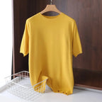 2025 Superfine Merino Wool T Shirt Men's Knitted O-neck Breathable Thin Cashmer Short Sleeve