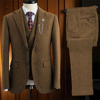 Herringbone Men Suits for Casual Business Party 3 Pieces Tweed Wedding Fashion Tuxedo
