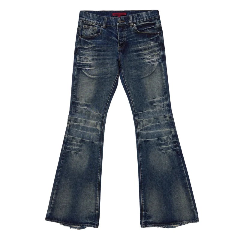 Y2K Mid Blue Flared Jeans Vintage Washed Men Women Bootcut Jeans Gothic High Street Unisex