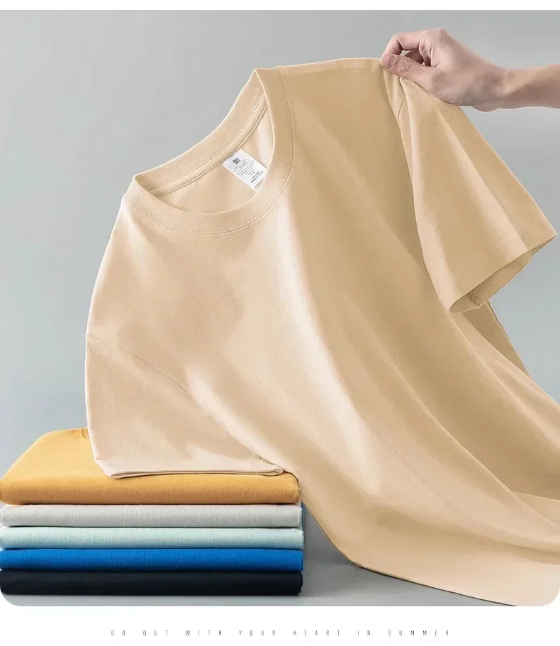 100% cotton heavy t-shirt summer solid color 230 g men's white casual all-match round neck fall shoulder short sleeve