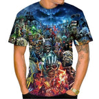 2025 New Men's Heavy Metal Rock 3D Print T-shirt Summer Casual Fashion Street Hip Hop