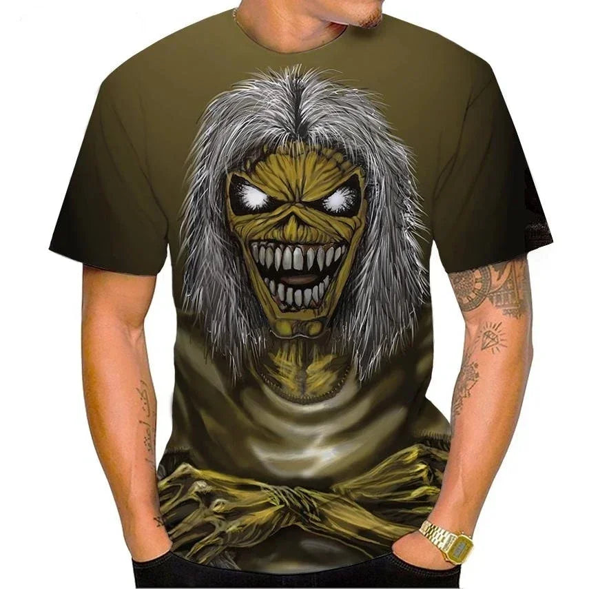 2025 New Men's Heavy Metal Rock 3D Print T-shirt Summer Casual Fashion Street Hip Hop