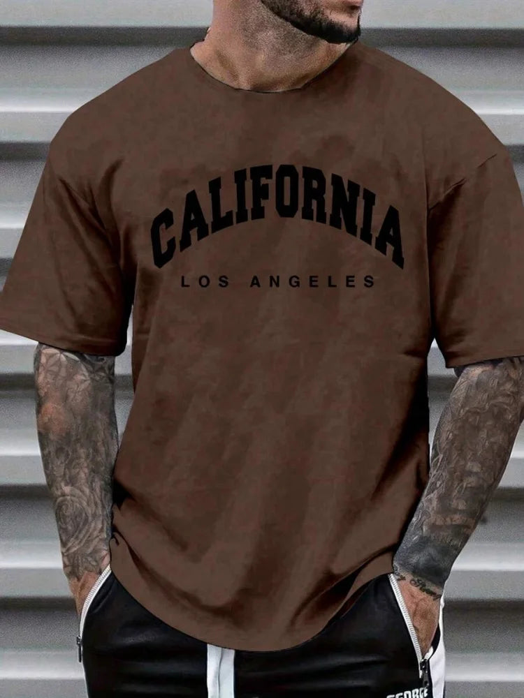 3D California Letter Print Men's Loose T-shirt Urban Street Men's Fashion Short-sleeved