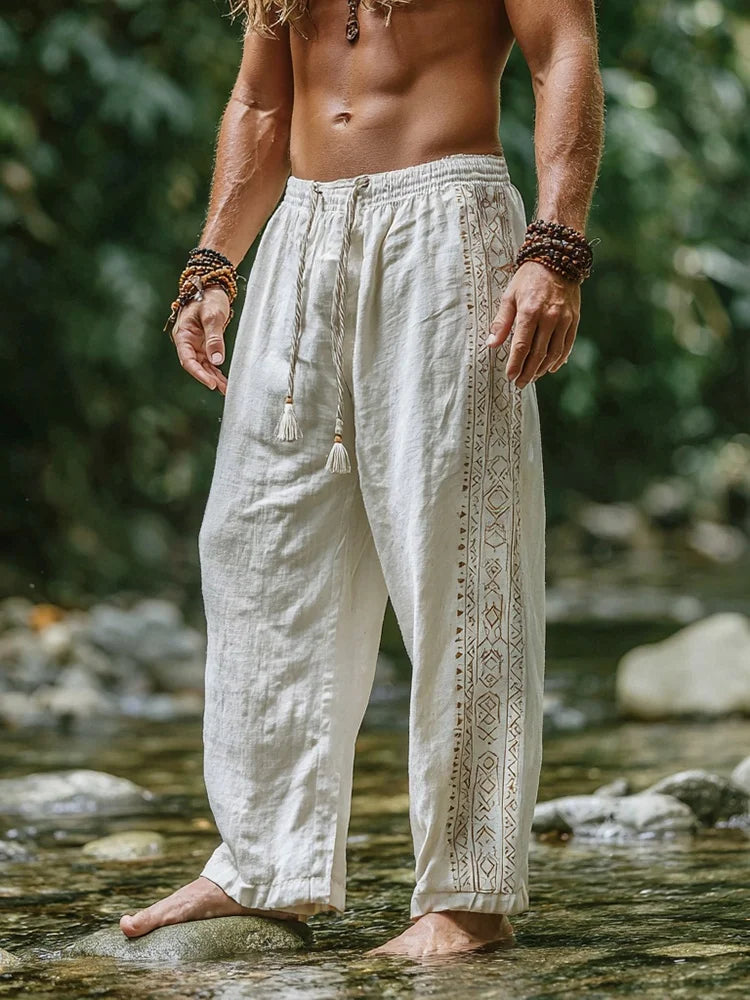 Men's retro Viking Celtic knot and eagle 3D printed autumn casual pants drawstring straight leg beach pants