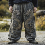 Men's retro Viking Celtic knot and eagle 3D printed autumn casual pants drawstring straight leg beach pants