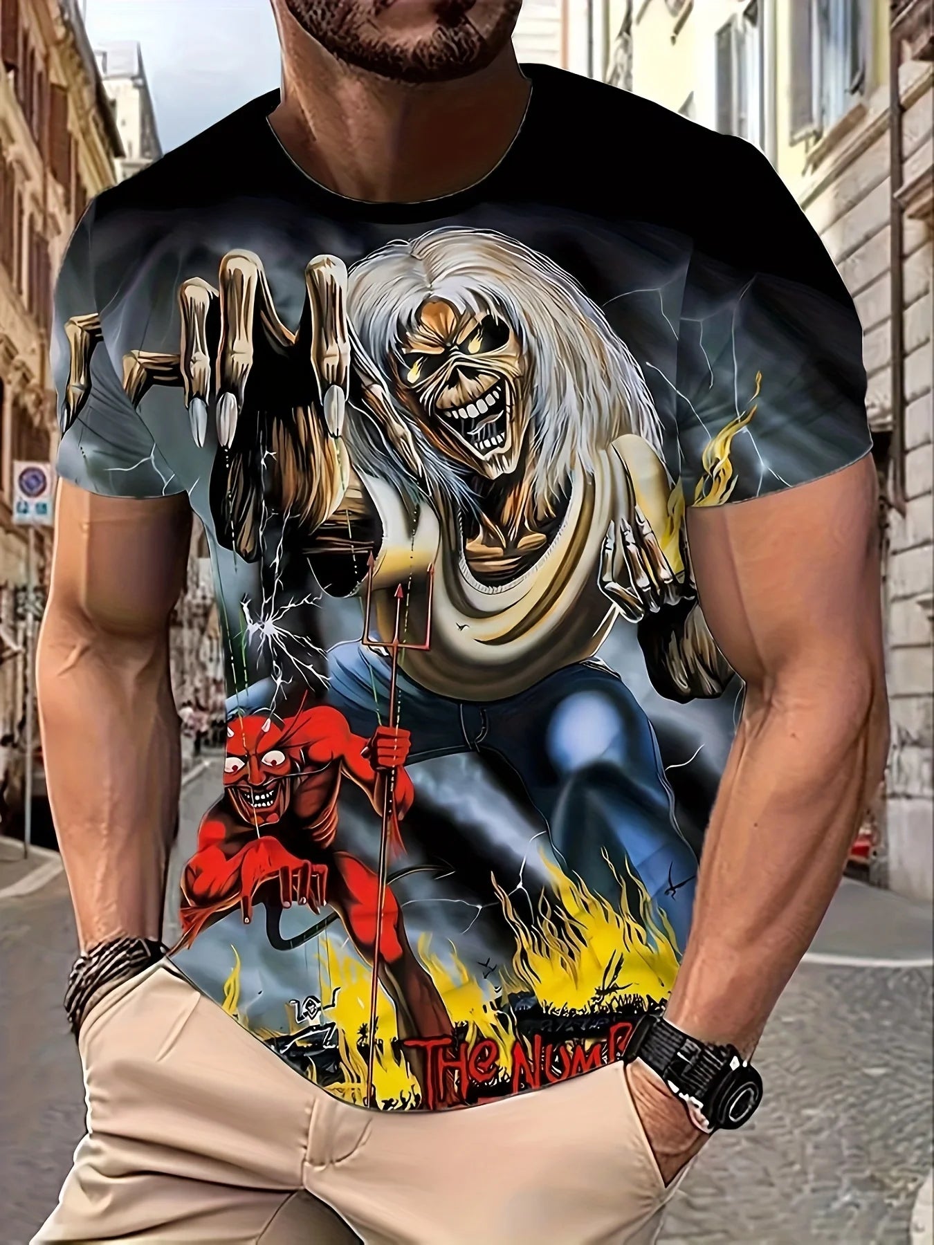 2025 New Men's Heavy Metal Rock 3D Print T-shirt Summer Casual Fashion Street Hip Hop