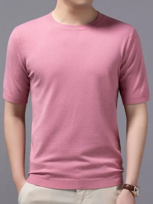 2025 Superfine Merino Wool T Shirt Men's Knitted O-neck Breathable Thin Cashmer Short Sleeve