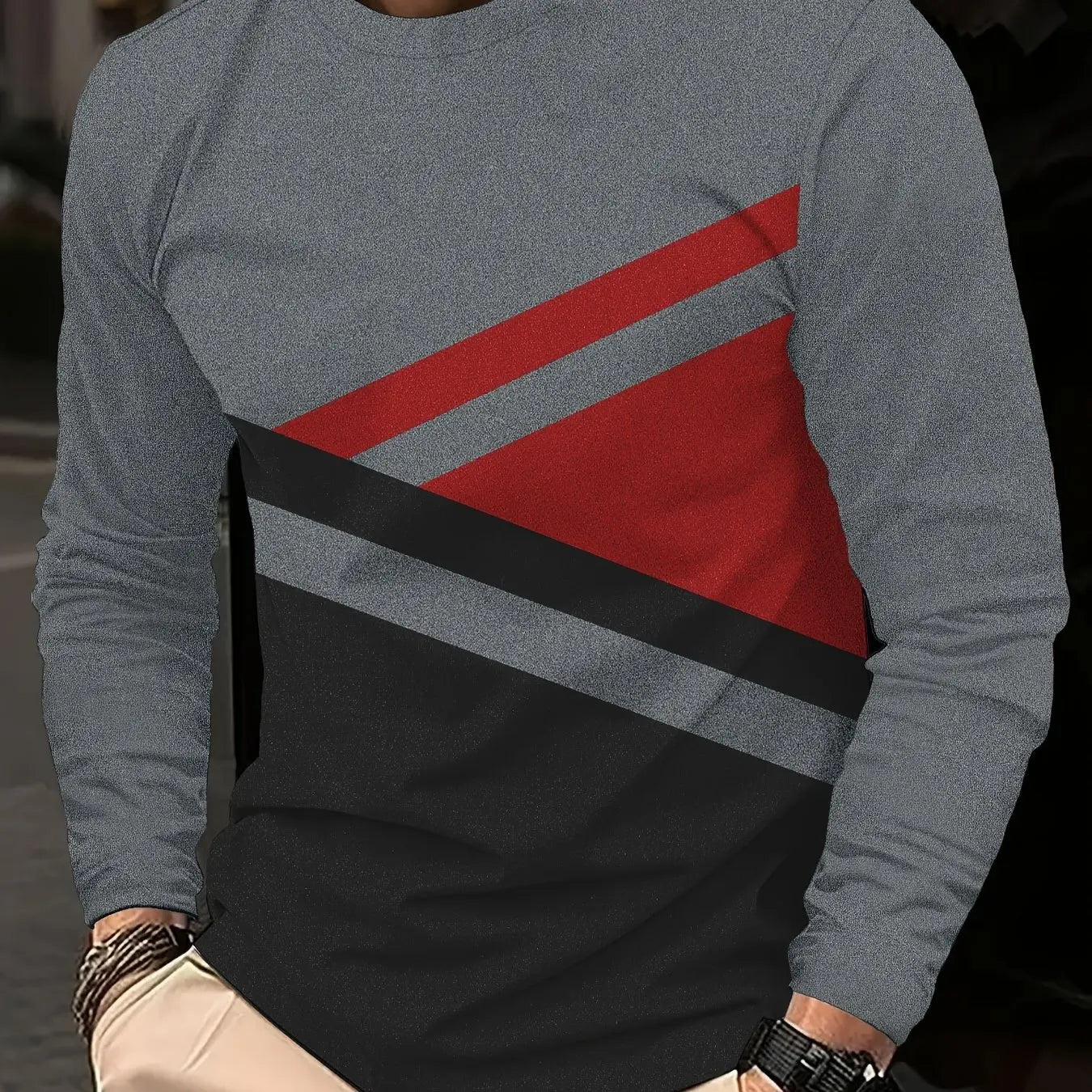 Mens T Shirt Stylish Striped 3D Print Long Sleeve Spring Fall Casual Vintage Round Neck Outdoor Sports T-Shirt