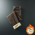 Winter Fleece Warm Corduroy Fabric Men's Casual Pants Outdoors Business Thick Flocking Plush