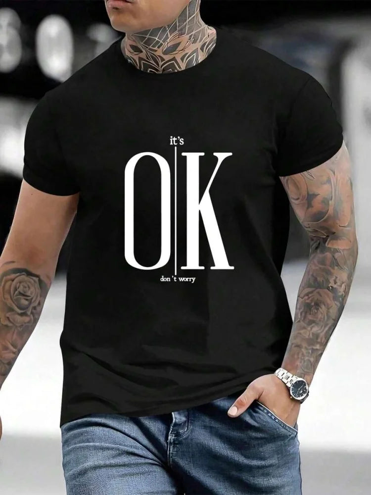 3D California Letter Print Men's Loose T-shirt Urban Street Men's Fashion Short-sleeved