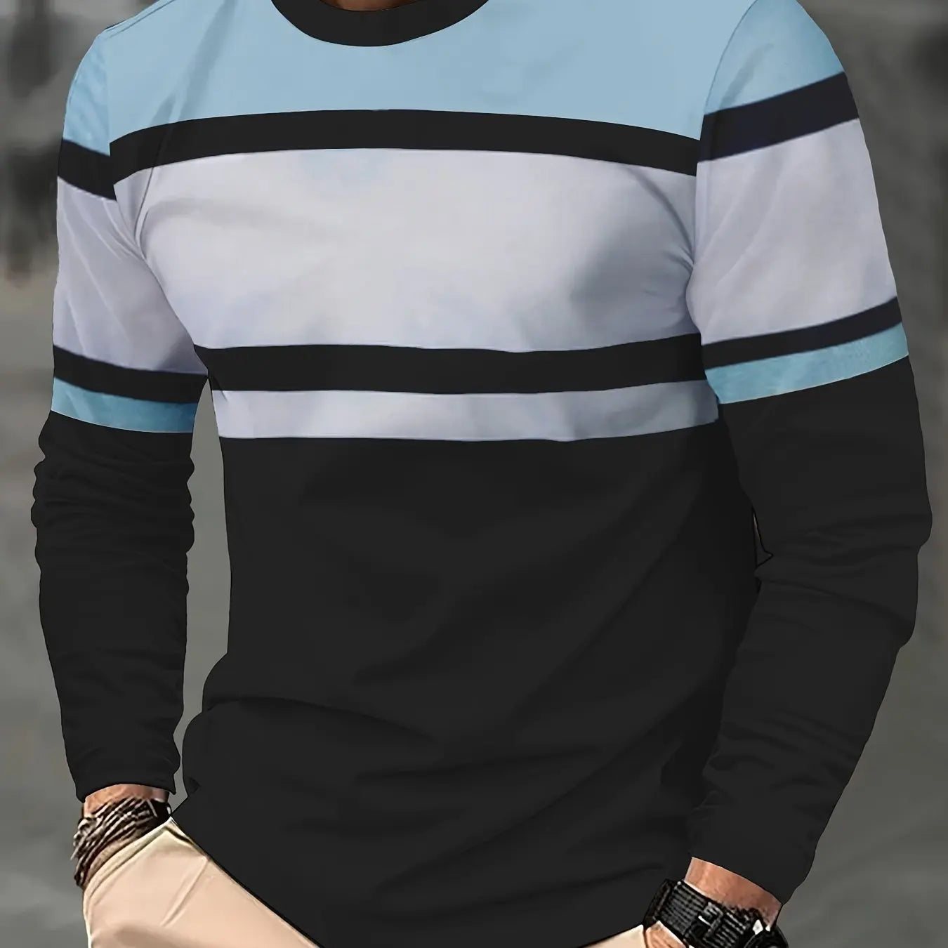 Mens T Shirt Stylish Striped 3D Print Long Sleeve Spring Fall Casual Vintage Round Neck Outdoor Sports T-Shirt