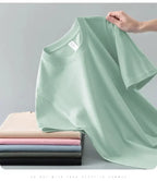 100% cotton heavy t-shirt summer solid color 230 g men's white casual all-match round neck fall shoulder short sleeve