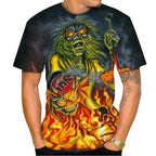 2025 New Men's Heavy Metal Rock 3D Print T-shirt Summer Casual Fashion Street Hip Hop