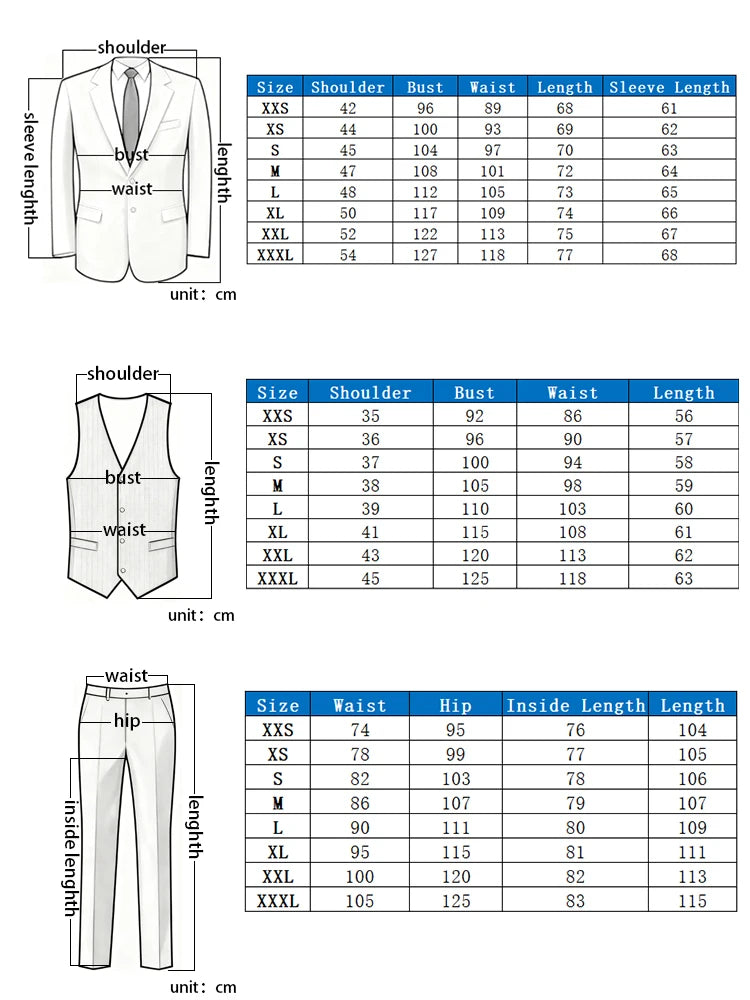 Men's 3-Piece Suit Set  Formal Jacket Vest Pants for Daily Office Wedding