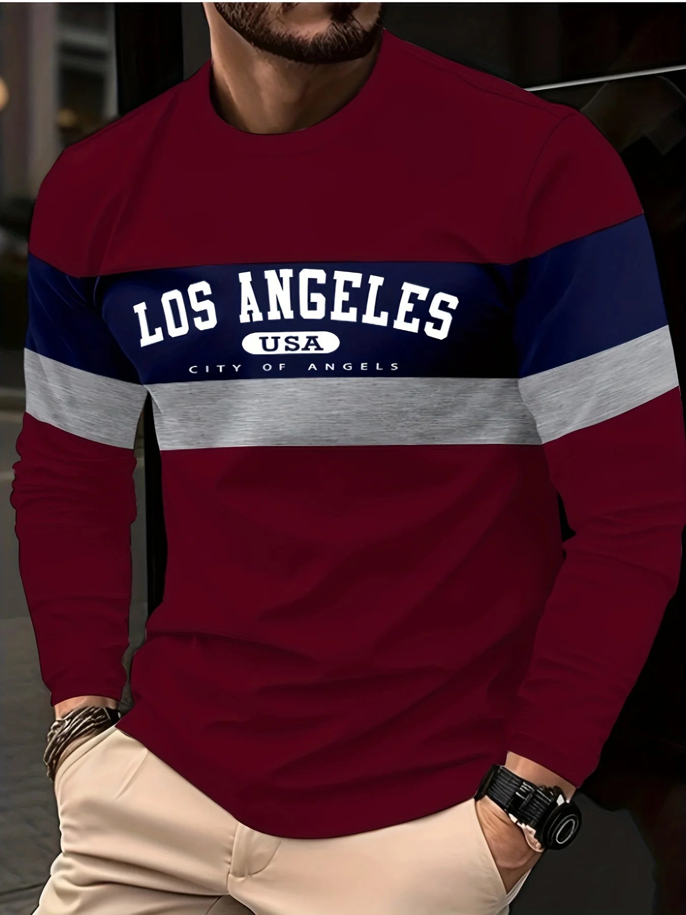 Mens T Shirt Stylish Striped 3D Print Long Sleeve Spring Fall Casual Vintage Round Neck Outdoor Sports T-Shirt